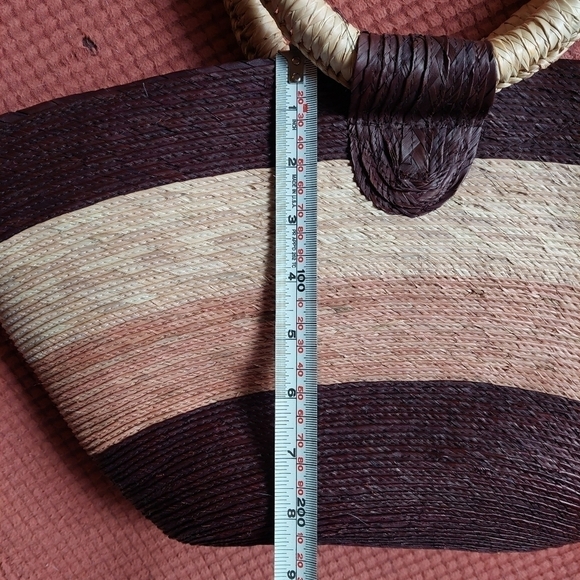 Vintage 80s Ombre Tri-Coloured Striped Straw Satchel Bag - Picture 7 of 8